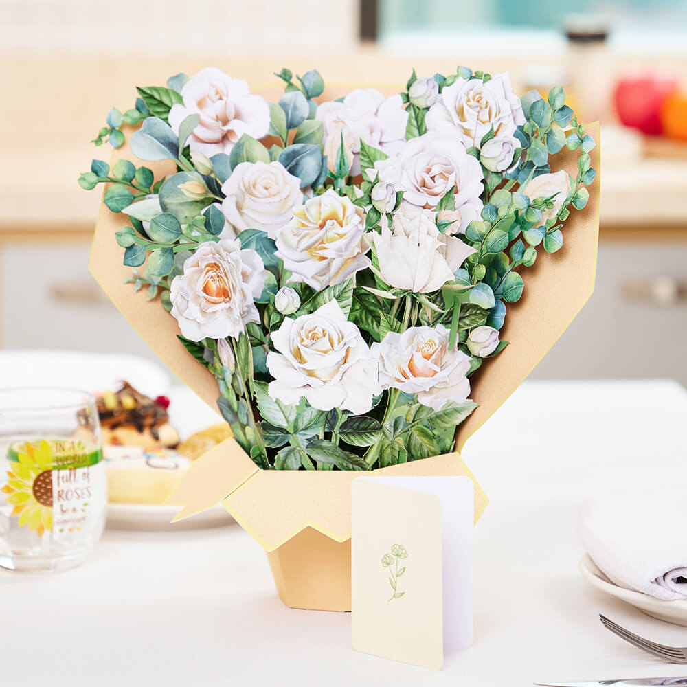 White Rose Bouquet 3D Pop Up Greeting Card - MadeMine Custom Drop Shipping