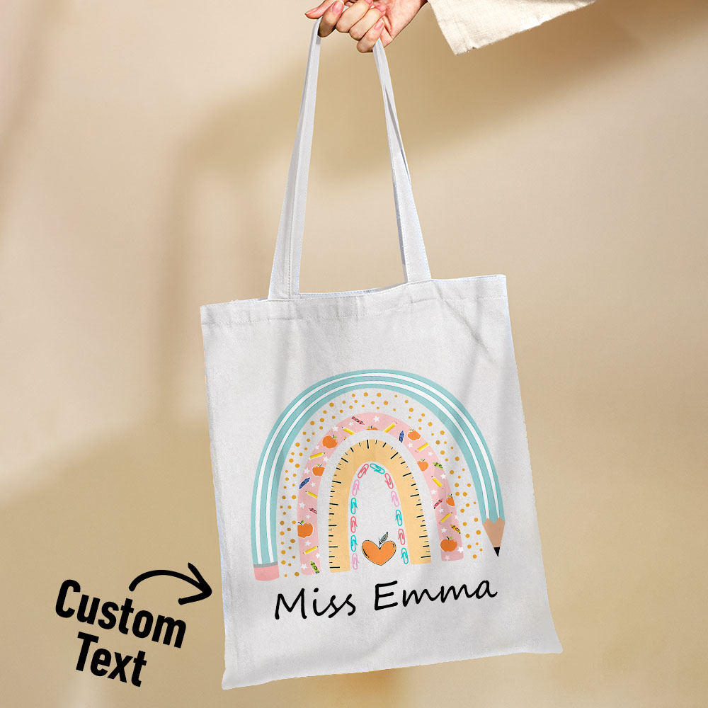 Personalized Teacher Tote Bag Boho Rainbow Tote Bag Gift For Teacher ...