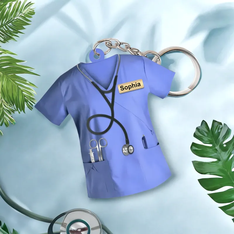 Custom Nurse Uniform Keychain Acrylic Keychain With Text Unique Gift ...